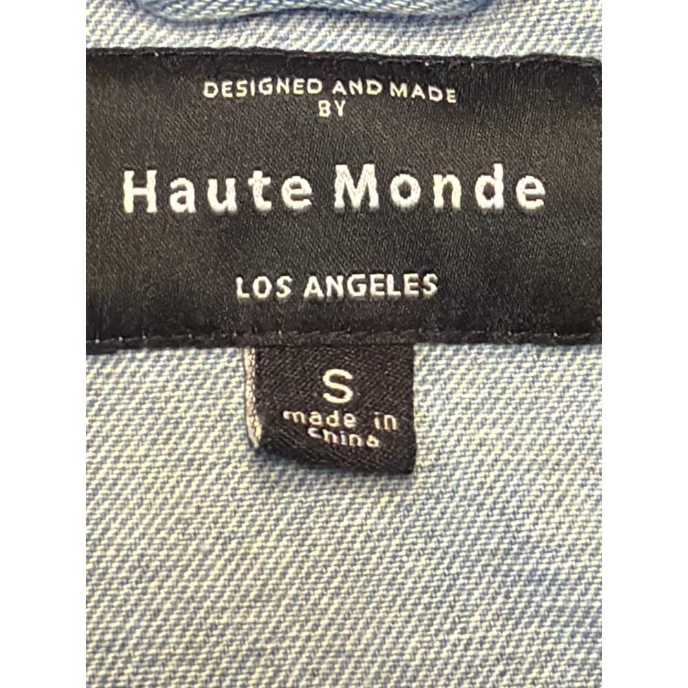 Haute Monde Jacket Womens Small Blue Denim Zip Front Cropped Elastic Hem O-Ring - Picture 3 of 10
